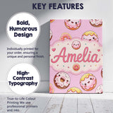 Personalised Name Cute Kawaii Donuts Pink Custom  Unique Gift Idea Elegant Feature Canvas Wall Art Print Decor Picture Ready to Hang