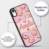 Cute Kawaii Donuts Pink Background Sweet Dessert Custom Name Protective Phone Case Mobile Cover Durable Everyday Smartphone Shock Resistant