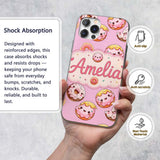 Cute Kawaii Donuts Pink Background Sweet Dessert Custom Name Protective Phone Case Mobile Cover Durable Everyday Smartphone Shock Resistant