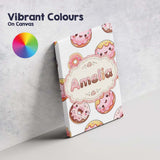Personalised Name Cute Kawaii Donuts Grey Custom  Unique Gift Idea Elegant Feature Canvas Wall Art Print Decor Picture Ready to Hang