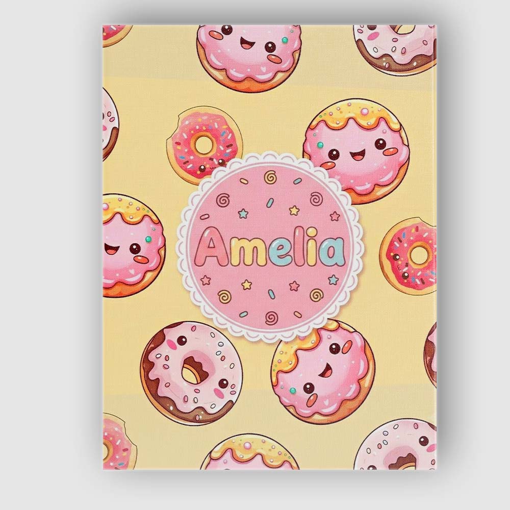 Personalised Name Cute Kawaii Donuts Yellow Custom  Bespoke Interior Contemporary Canvas Wall Art Print Decor Picture Ready to Hang
