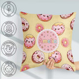 Custom Name Kawaii Donuts Yellow Sweet Dessert Seamless Pattern Square Filled Cushion Throw Pillow Sofa Bed Home Decor Zip Washable UK Made