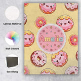 Personalised Name Cute Kawaii Donuts Yellow Custom  Bespoke Interior Contemporary Canvas Wall Art Print Decor Picture Ready to Hang