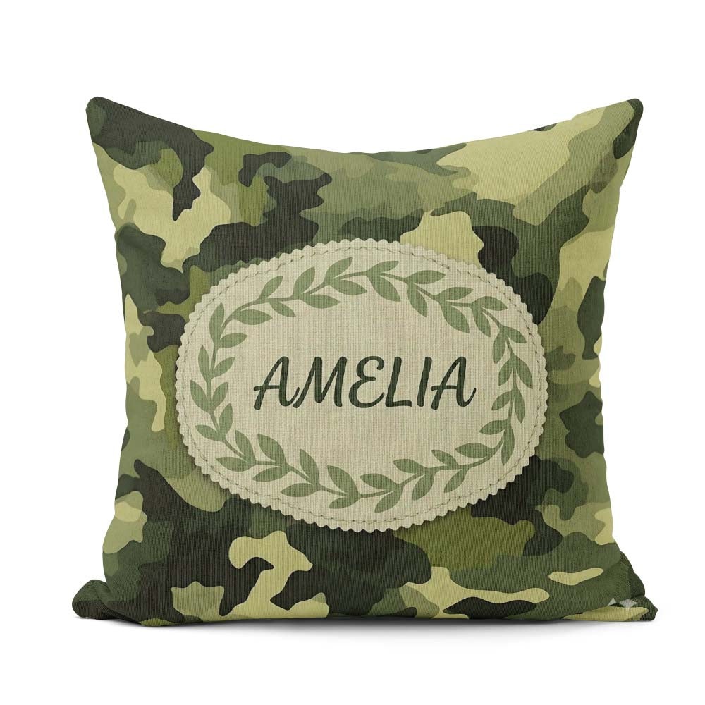Custom Name Rich Woodland Green Camouflage Seamless Pattern Cup Square Filled Cushion Throw Pillow Sofa Bed Home Decor Zip Washable UK Made