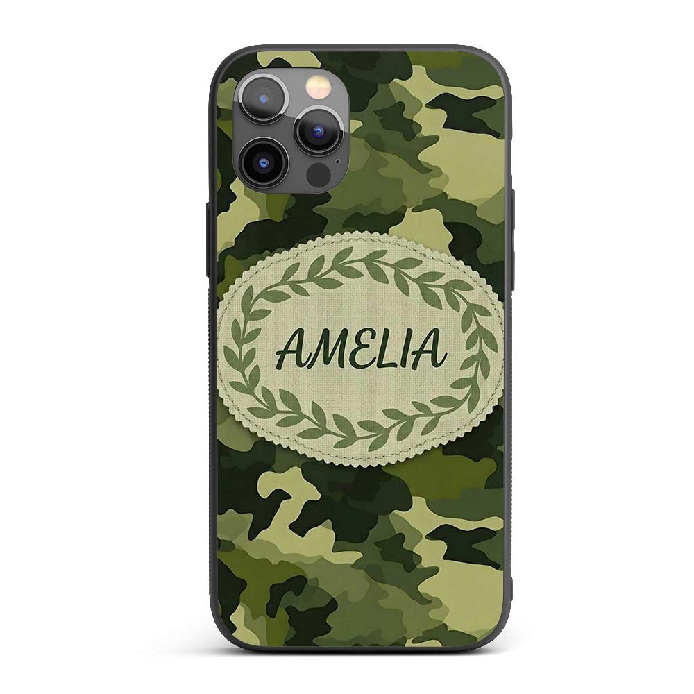Rich Woodland Green Camouflage Seamless Pattern Custom Name Protective Phone Case Mobile Cover Durable Everyday Smartphone Shock Resistant