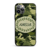 Rich Woodland Green Camouflage Seamless Pattern Custom Name Protective Phone Case Mobile Cover Durable Everyday Smartphone Shock Resistant