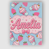 Personalised Name Cute Strawberry Milkshake Custom  Bespoke Interior Contemporary Canvas Wall Art Print Decor Picture Ready to Hang