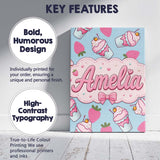 Personalised Name Cute Strawberry Milkshake Custom  Bespoke Interior Contemporary Canvas Wall Art Print Decor Picture Ready to Hang