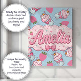 Personalised Name Cute Strawberry Milkshake Custom  Bespoke Interior Contemporary Canvas Wall Art Print Decor Picture Ready to Hang