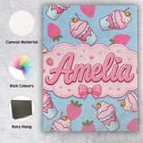 Personalised Name Cute Strawberry Milkshake Custom  Bespoke Interior Contemporary Canvas Wall Art Print Decor Picture Ready to Hang