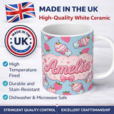 Personalized Custom Name Cute Strawberry Milkshake Cupcake Dessert Seamless Pattern Name 11oz Ceramic Coffee Tea Mug White Large Handle