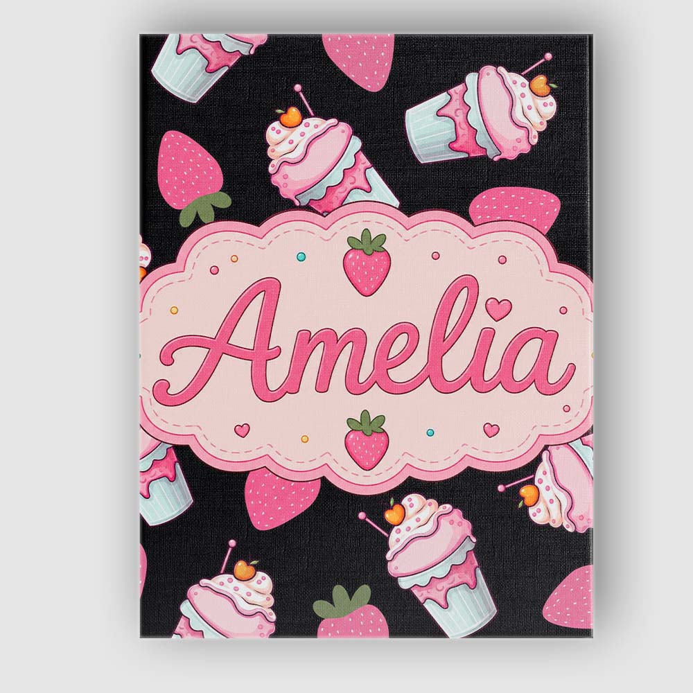 Personalised Name Cute Strawberry Milkshake Custom  Bespoke Interior Contemporary Canvas Wall Art Print Decor Picture Ready to Hang