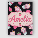 Personalised Name Cute Strawberry Milkshake Custom  Bespoke Interior Contemporary Canvas Wall Art Print Decor Picture Ready to Hang