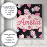 Personalised Name Cute Strawberry Milkshake Custom  Bespoke Interior Contemporary Canvas Wall Art Print Decor Picture Ready to Hang