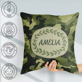 Custom Name Rich Woodland Green Camouflage Seamless Pattern Cup Square Filled Cushion Throw Pillow Sofa Bed Home Decor Zip Washable UK Made