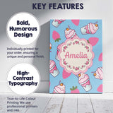Personalised Name Cute Strawberry Milkshake Custom  Bespoke Interior Contemporary Canvas Wall Art Print Decor Picture Ready to Hang