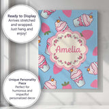 Personalised Name Cute Strawberry Milkshake Custom  Bespoke Interior Contemporary Canvas Wall Art Print Decor Picture Ready to Hang