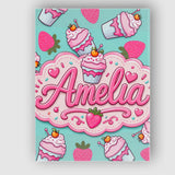 Personalised Name Cute Strawberry Milkshake Custom  Bespoke Interior Contemporary Canvas Wall Art Print Decor Picture Ready to Hang
