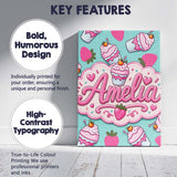 Personalised Name Cute Strawberry Milkshake Custom  Bespoke Interior Contemporary Canvas Wall Art Print Decor Picture Ready to Hang