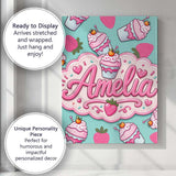 Personalised Name Cute Strawberry Milkshake Custom  Bespoke Interior Contemporary Canvas Wall Art Print Decor Picture Ready to Hang