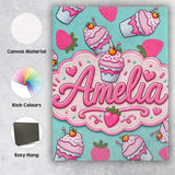 Personalised Name Cute Strawberry Milkshake Custom  Bespoke Interior Contemporary Canvas Wall Art Print Decor Picture Ready to Hang