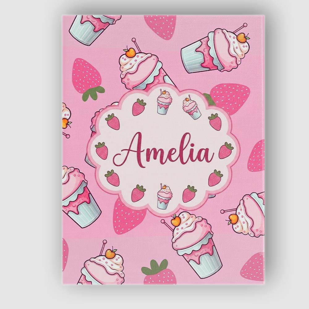 Personalised Name Cute Strawberry Milkshake Custom  Bespoke Interior Contemporary Canvas Wall Art Print Decor Picture Ready to Hang
