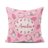 Custom Name Cute Strawberry Milkshake Cupcake Soft Pink Seamless Square Filled Cushion Throw Pillow Sofa Bed Home Decor Zip Washable UK Made