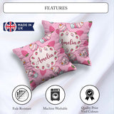 Custom Name Cute Strawberry Milkshake Cupcake Soft Pink Seamless Square Filled Cushion Throw Pillow Sofa Bed Home Decor Zip Washable UK Made