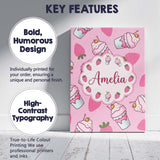 Personalised Name Cute Strawberry Milkshake Custom  Bespoke Interior Contemporary Canvas Wall Art Print Decor Picture Ready to Hang