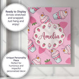 Personalised Name Cute Strawberry Milkshake Custom  Bespoke Interior Contemporary Canvas Wall Art Print Decor Picture Ready to Hang