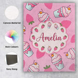 Personalised Name Cute Strawberry Milkshake Custom  Bespoke Interior Contemporary Canvas Wall Art Print Decor Picture Ready to Hang