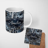 Personalized Custom Name Galaxy Sparkle Typography Black Motivational Word Pattern Lovely 11oz Ceramic Coffee Tea Mug White Large Handle