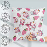 Custom Name Strawberry Milkshake Light Grey Background Seamless Square Filled Cushion Throw Pillow Sofa Bed Home Decor Zip Washable UK Made