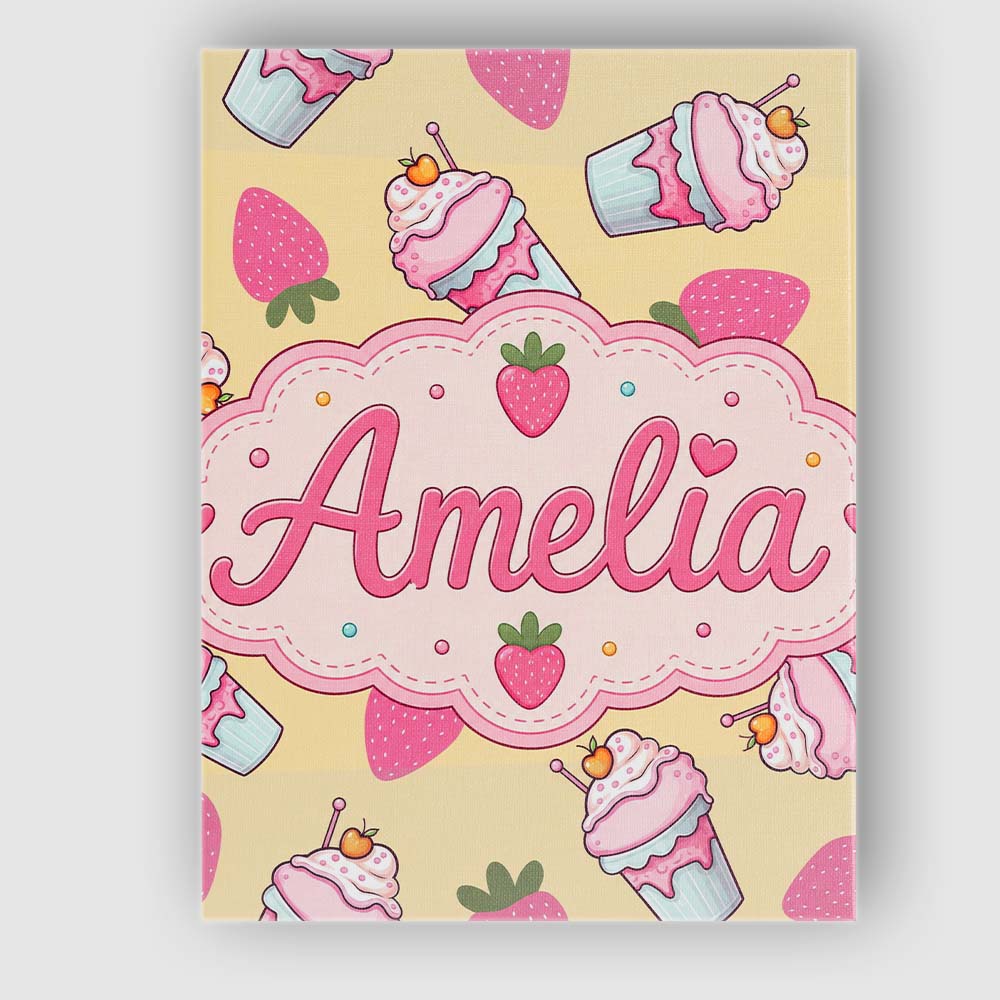 Personalised Name Cute Strawberry Milkshake Custom  Bespoke Interior Contemporary Canvas Wall Art Print Decor Picture Ready to Hang