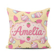 Custom Name Cute Strawberry Milkshake Yellow Background Seamless Square Filled Cushion Throw Pillow Sofa Bed Home Decor Zip Washable UK Made
