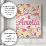 Personalised Name Cute Strawberry Milkshake Custom  Bespoke Interior Contemporary Canvas Wall Art Print Decor Picture Ready to Hang