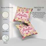 Custom Name Cute Strawberry Milkshake Yellow Background Seamless Square Filled Cushion Throw Pillow Sofa Bed Home Decor Zip Washable UK Made