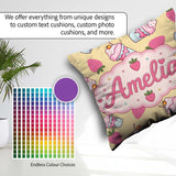 Custom Name Cute Strawberry Milkshake Yellow Background Seamless Square Filled Cushion Throw Pillow Sofa Bed Home Decor Zip Washable UK Made