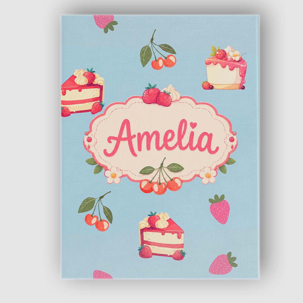 Personalised Name Cute Strawberry Cake Custom  Modern Room Accent Elegant Feature Canvas Wall Art Print Decor Picture Ready to Hang