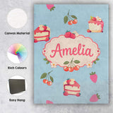 Personalised Name Cute Strawberry Cake Custom  Modern Room Accent Elegant Feature Canvas Wall Art Print Decor Picture Ready to Hang