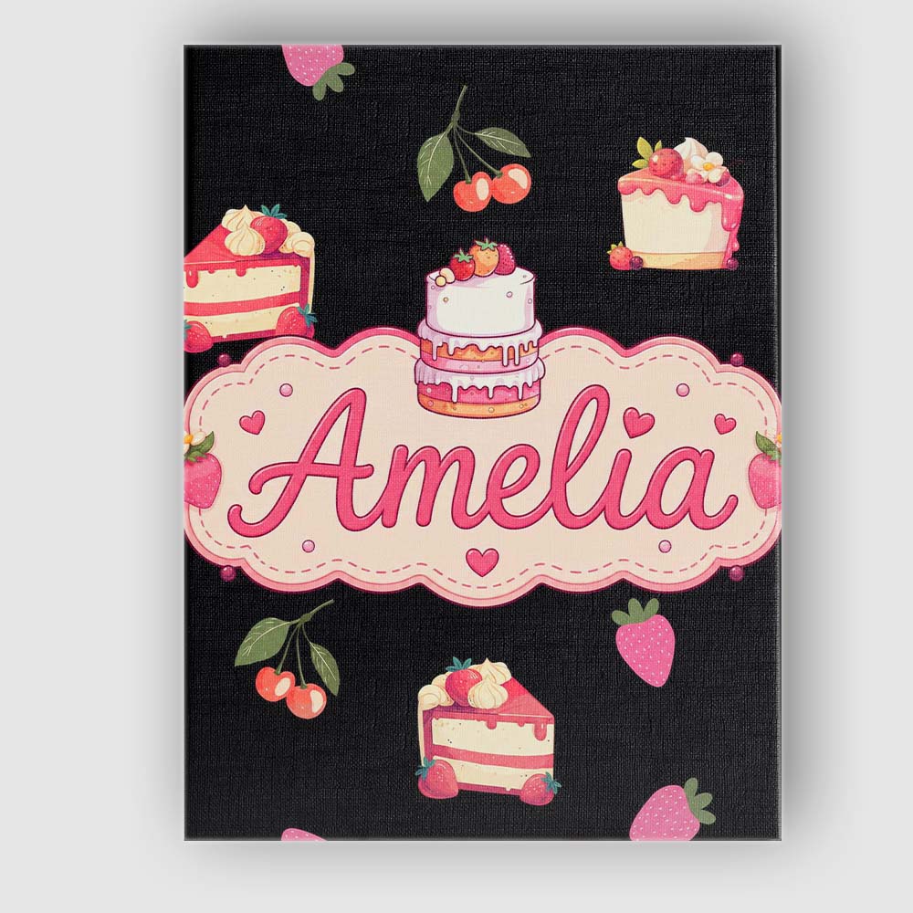 Personalised Name Cute Strawberry Cake Custom  Modern Room Accent Elegant Feature Canvas Wall Art Print Decor Picture Ready to Hang