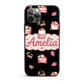 Cute Strawberry Cake Cherry Decorative Design Custom Name Protective Phone Case Mobile Cover Durable Everyday Smartphone Shock Resistant