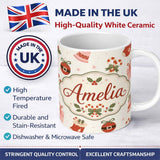Personalized Custom Name Cute Christmas Stocking Candy Cane Bells Festive Seamless Pattern 11oz Ceramic Coffee Tea Mug White Large Handle