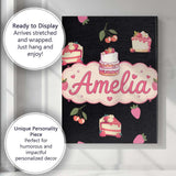 Personalised Name Cute Strawberry Cake Custom  Modern Room Accent Elegant Feature Canvas Wall Art Print Decor Picture Ready to Hang