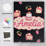 Personalised Name Cute Strawberry Cake Custom  Modern Room Accent Elegant Feature Canvas Wall Art Print Decor Picture Ready to Hang