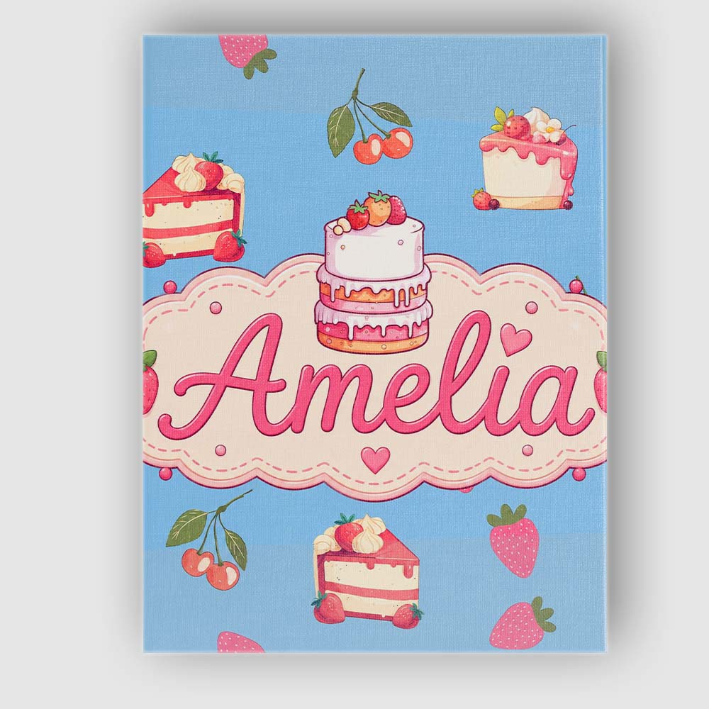 Personalised Name Cute Strawberry Cake Custom  Modern Room Accent Elegant Feature Canvas Wall Art Print Decor Picture Ready to Hang
