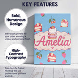 Personalised Name Cute Strawberry Cake Custom  Modern Room Accent Elegant Feature Canvas Wall Art Print Decor Picture Ready to Hang