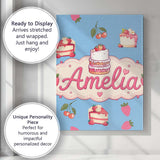 Personalised Name Cute Strawberry Cake Custom  Modern Room Accent Elegant Feature Canvas Wall Art Print Decor Picture Ready to Hang
