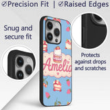 Cute Strawberry Cake Cherry Dessert Blue Sky Custom Name Protective Phone Case Mobile Cover Durable Everyday Smartphone Shock Resistant