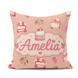 Custom Name Cute Strawberry Cherry Cake Dessert Beige Background Square Filled Cushion Throw Pillow Sofa Bed Home Decor Zip Washable UK Made